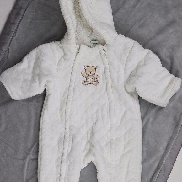 Little Me NWOT White Quilted Velour Baby Snowsuit Jumpsuit Bodysuit Winter Cold - Picture 1 of 7